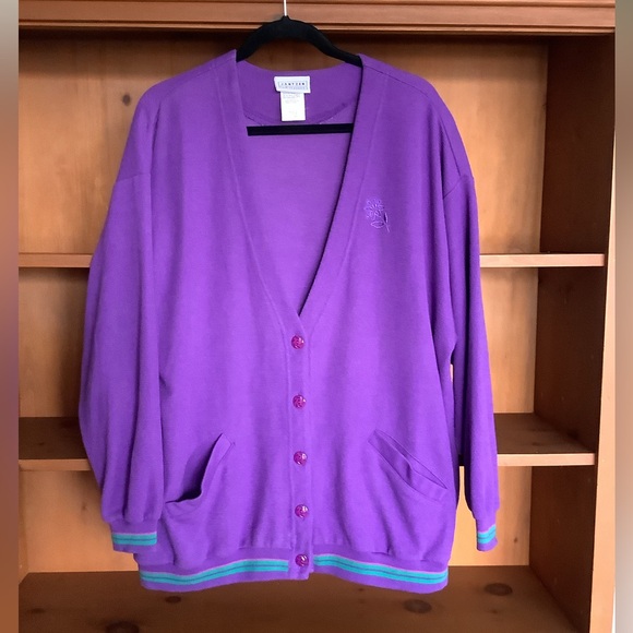 Jantzen Sweaters - Vintage Jantzen Cardigan Sweater Size XL Purple 90s Retro Preppy Button Up